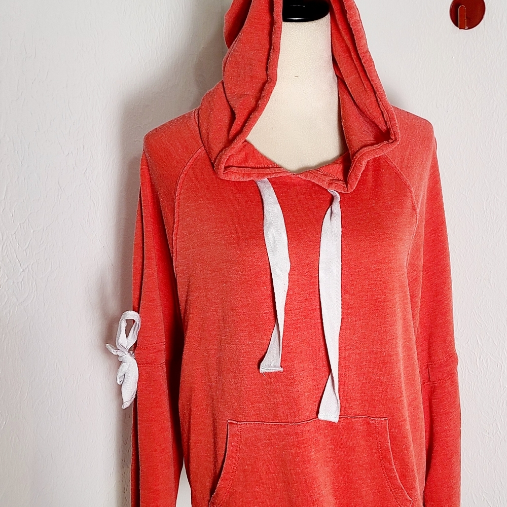 Betsey Johnson Orange Sweatshirt Hoodie, White Ties, Handwarmer, Size Large - Picture 8 of 10